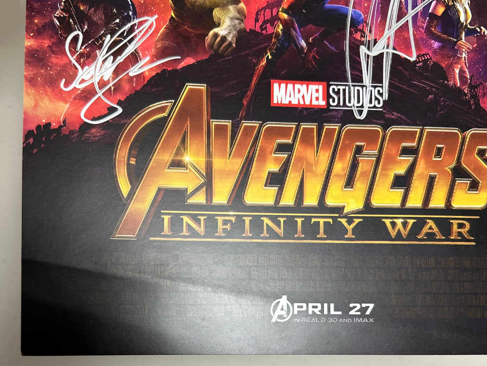 
                  
                    Avengers: Infinity War 11x17 Mini Poster (SWAU Authenticated) Signed by Robert Downey Jr., Chris Hemsworth, Sebastian Stan, and Josh Brolin
                  
                