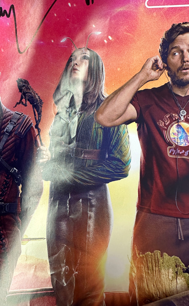 
                  
                    Guardians of the Galaxy Vol. 3 27x40 Poster Signed by Chris Pratt, Pom Klementieff, Sean Gunn, Maria Bakalova, Will Poulter, Chukwudi Iwuji, Nathan Fillion, & James Gunn
                  
                