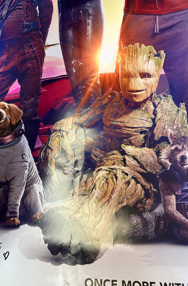 
                  
                    Guardians of the Galaxy Vol. 3 27x40 Poster Signed by Chris Pratt, Pom Klementieff, Sean Gunn, Maria Bakalova, Will Poulter, Chukwudi Iwuji, Nathan Fillion, & James Gunn
                  
                