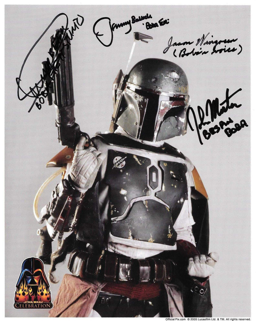 Jeremy Bulloch, Jason Wingreen, John Morton, & Dickey Beer as Boba Fett in Star Wars: The Empire Strikes Back (C3 Official Pix) Signed 8x10 Photo