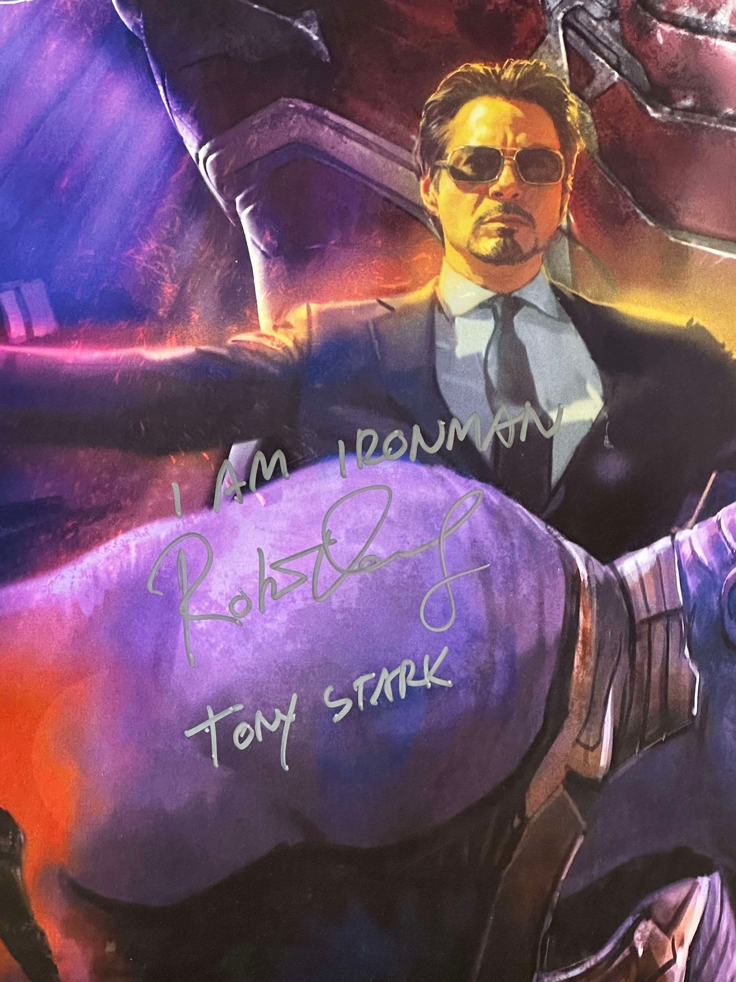 
                  
                    Robert Downey Jr. as Iron Man "We Love You 3000" by Ryan Meinerding Marvel Studios (SWAU) Signed 27x40 Poster with Character Name & Quotes
                  
                