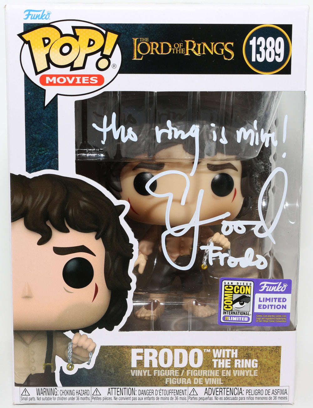 Elijah Wood as Frodo Baggins [With the Ring] in The Lord of the Rings: The Return of the King Comic Con San Diego Limited Edition (SWAU) Signed Funko POP! #1389 with Character Name & Quote