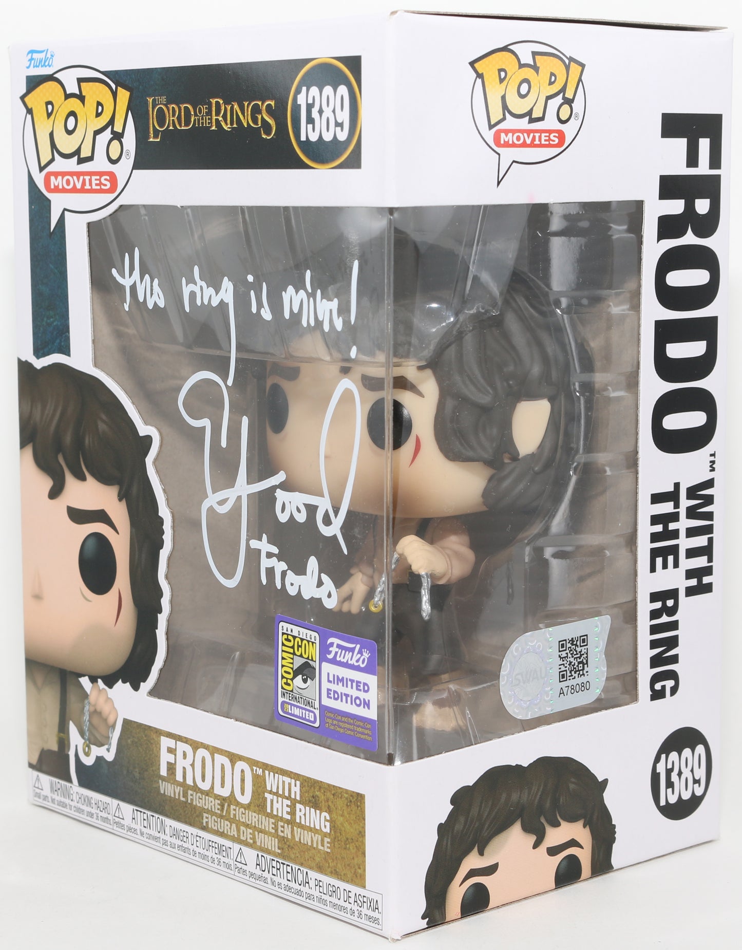 
                  
                    Elijah Wood as Frodo Baggins [With the Ring] in The Lord of the Rings: The Return of the King Comic Con San Diego Limited Edition (SWAU) Signed Funko POP! #1389 with Character Name & Quote
                  
                