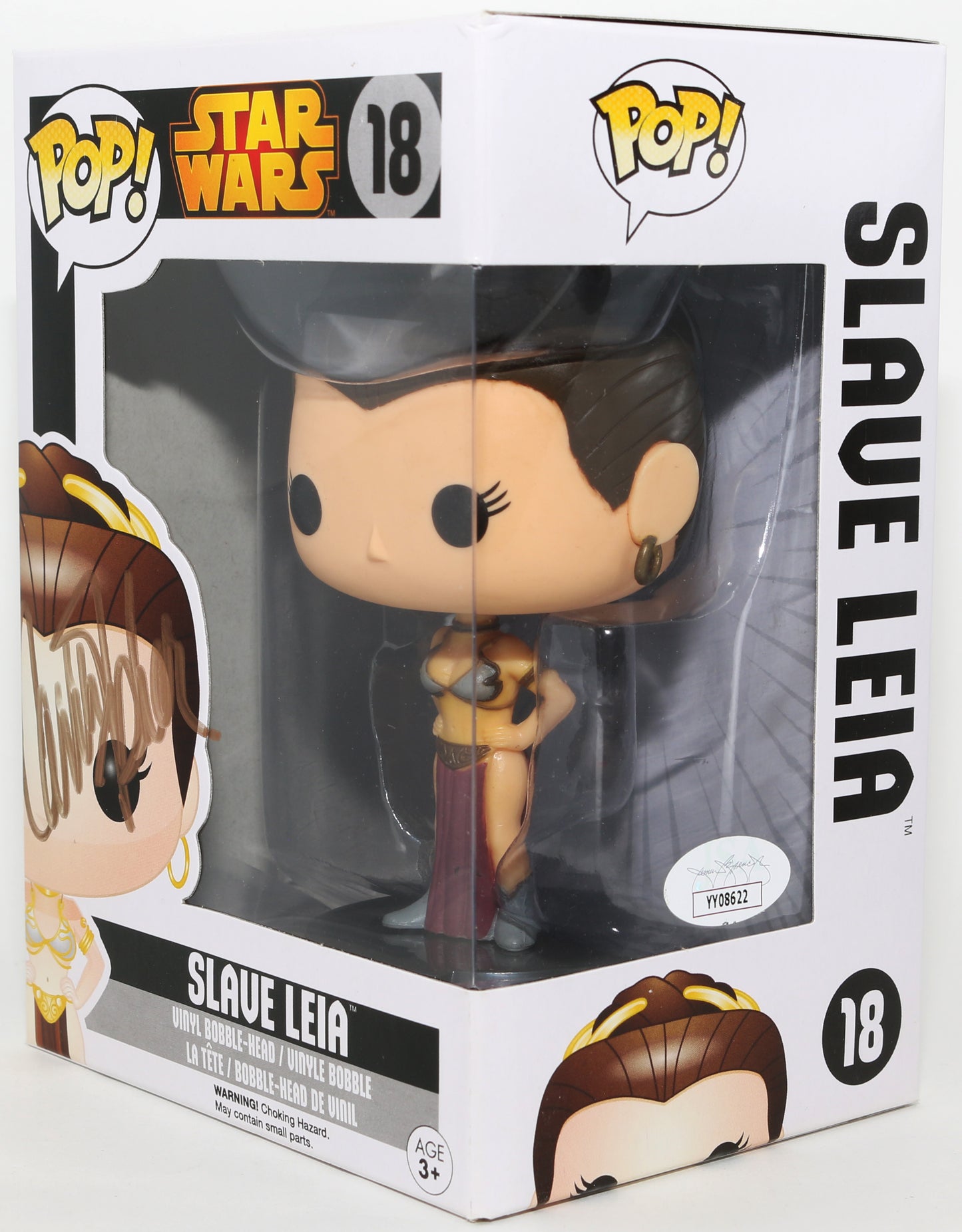 
                  
                    Carrie Fisher as Slave Princess Leia in Star Wars: Return of the Jedi (JSA) Signed Funko POP! #18
                  
                
