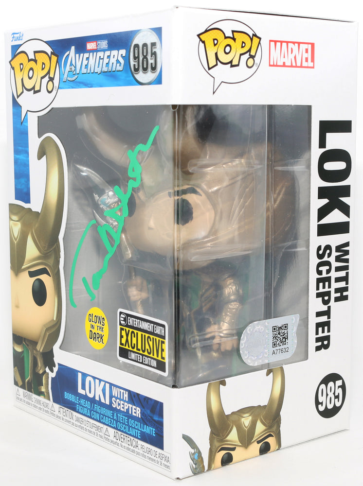 
                  
                    Tom Hiddleston as Loki with Scepter in Avengers GITD Entertainment Earth Exclusive (SWAU) Signed Funko POP! #985
                  
                