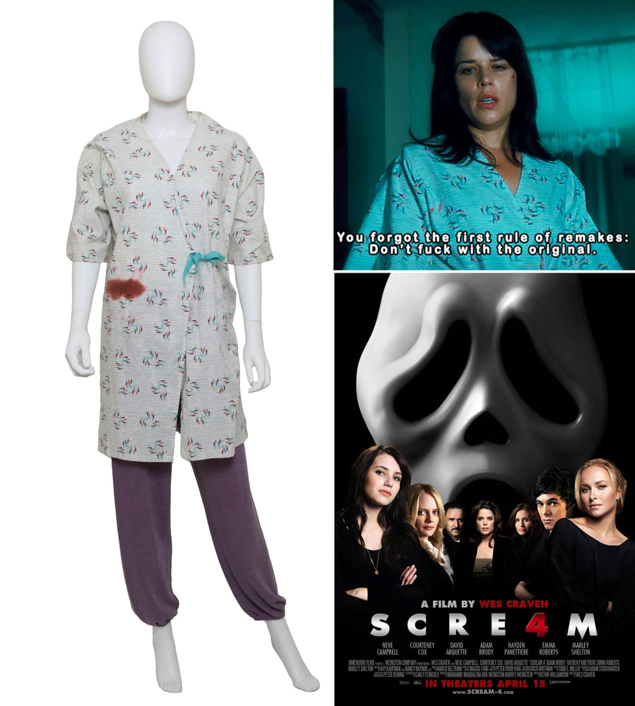 
                  
                    Scream 4 Production Worn Sidney Prescott Neve Campbell Hospital Stunt Costume - "Don't f%#@ with the original!" - 2011
                  
                