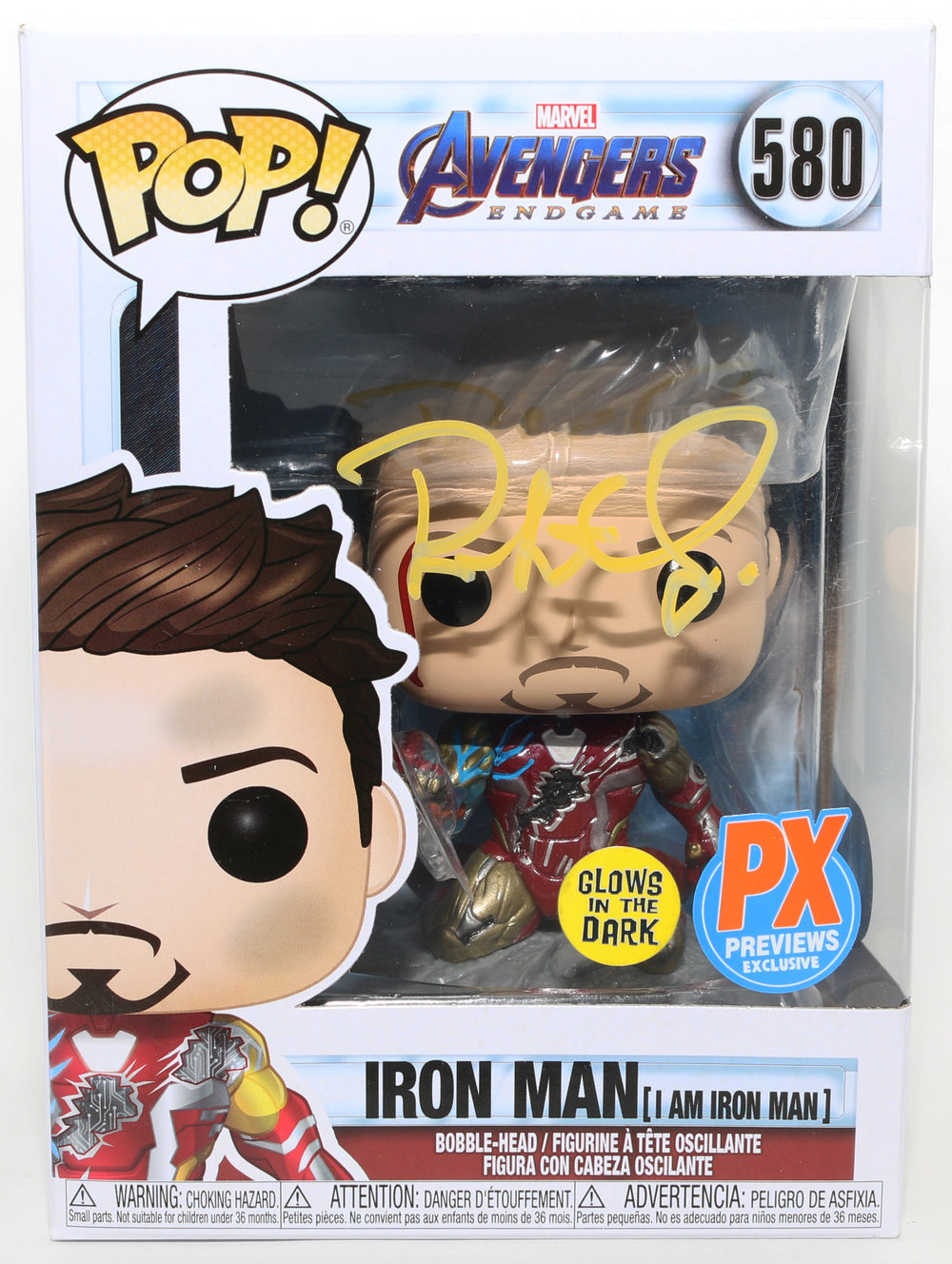 Robert Downey Jr. as Iron Man in Avengers: Endgame GITD Previews Exclusive (SWAU) Signed Funko POP! #580
