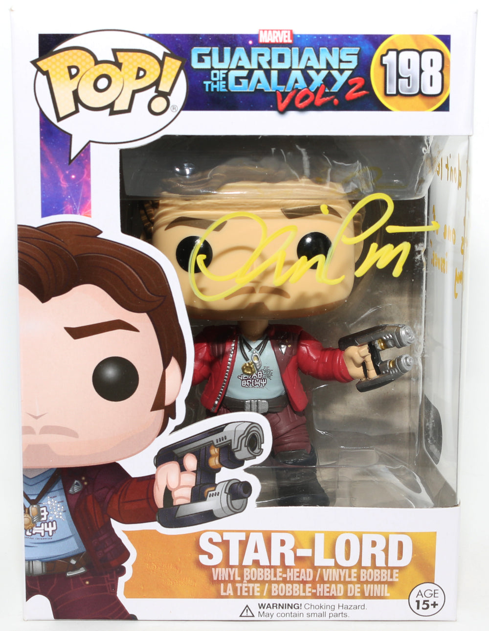 Chris Pratt as Star-Lord in Guardians of the Galaxy Vol. 2 (SWAU) Signed Funko POP! #198 with Quote