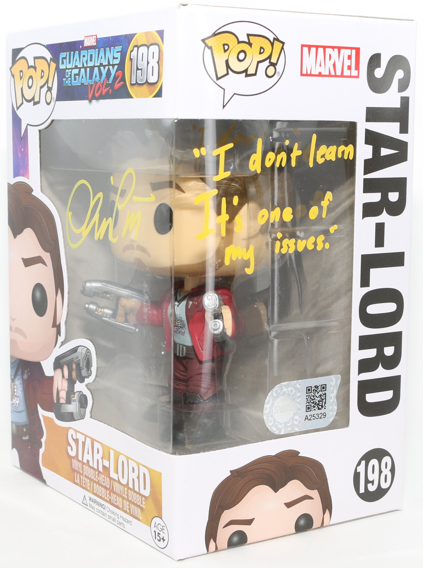 
                  
                    Chris Pratt as Star-Lord in Guardians of the Galaxy Vol. 2 (SWAU) Signed Funko POP! #198 with Quote
                  
                