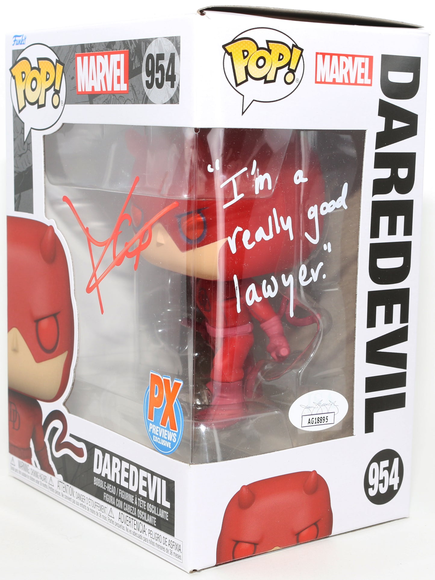 
                  
                    Charlie Cox as Daredevil in Daredevil (JSA) Signed Funko POP! #954 with Character Name & Quote
                  
                
