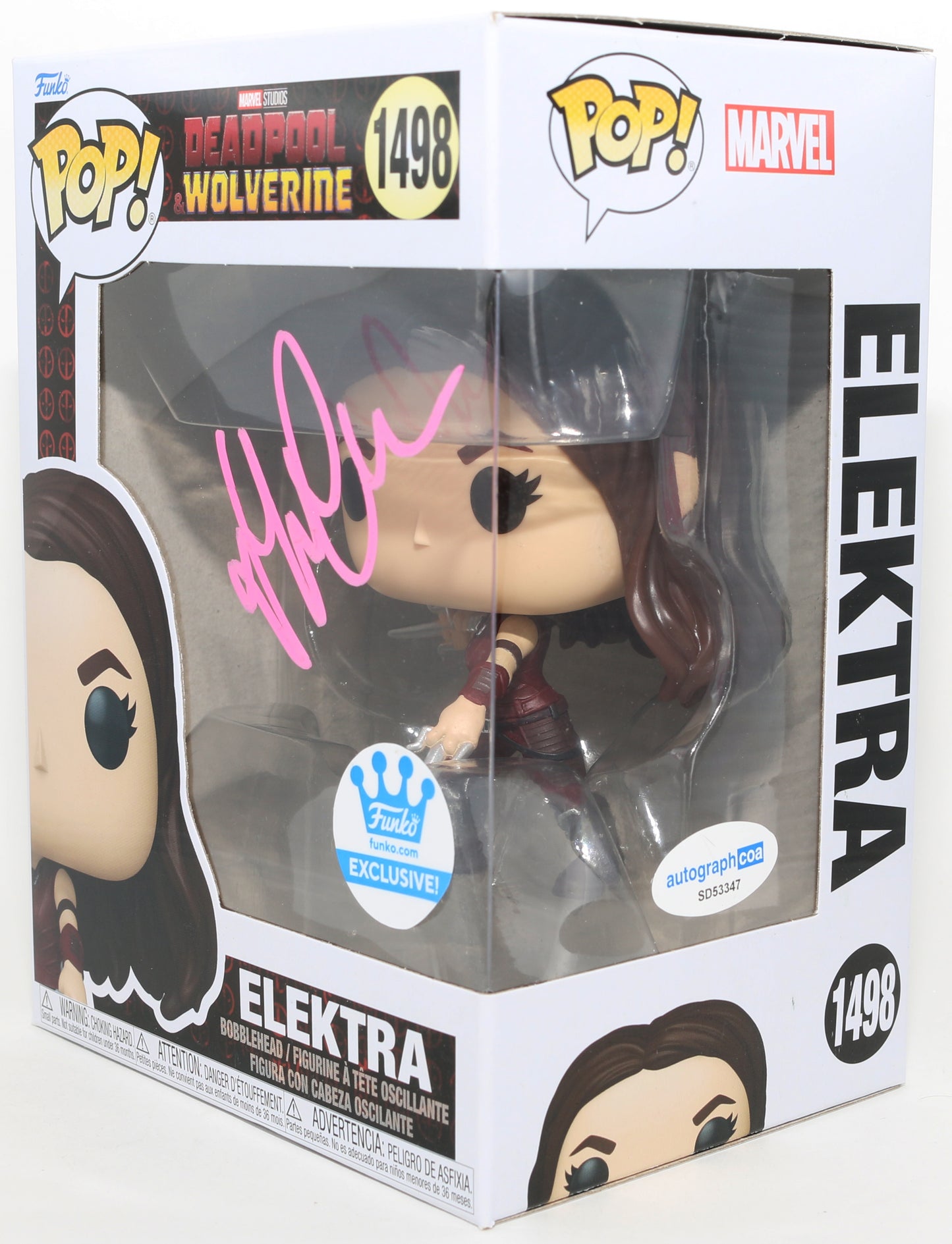
                  
                    Jennifer Garner as Elektra Natchios in Deadpool & Wolverine Funko Store Exclusive (ACOA) Signed Funko POP! #1498
                  
                