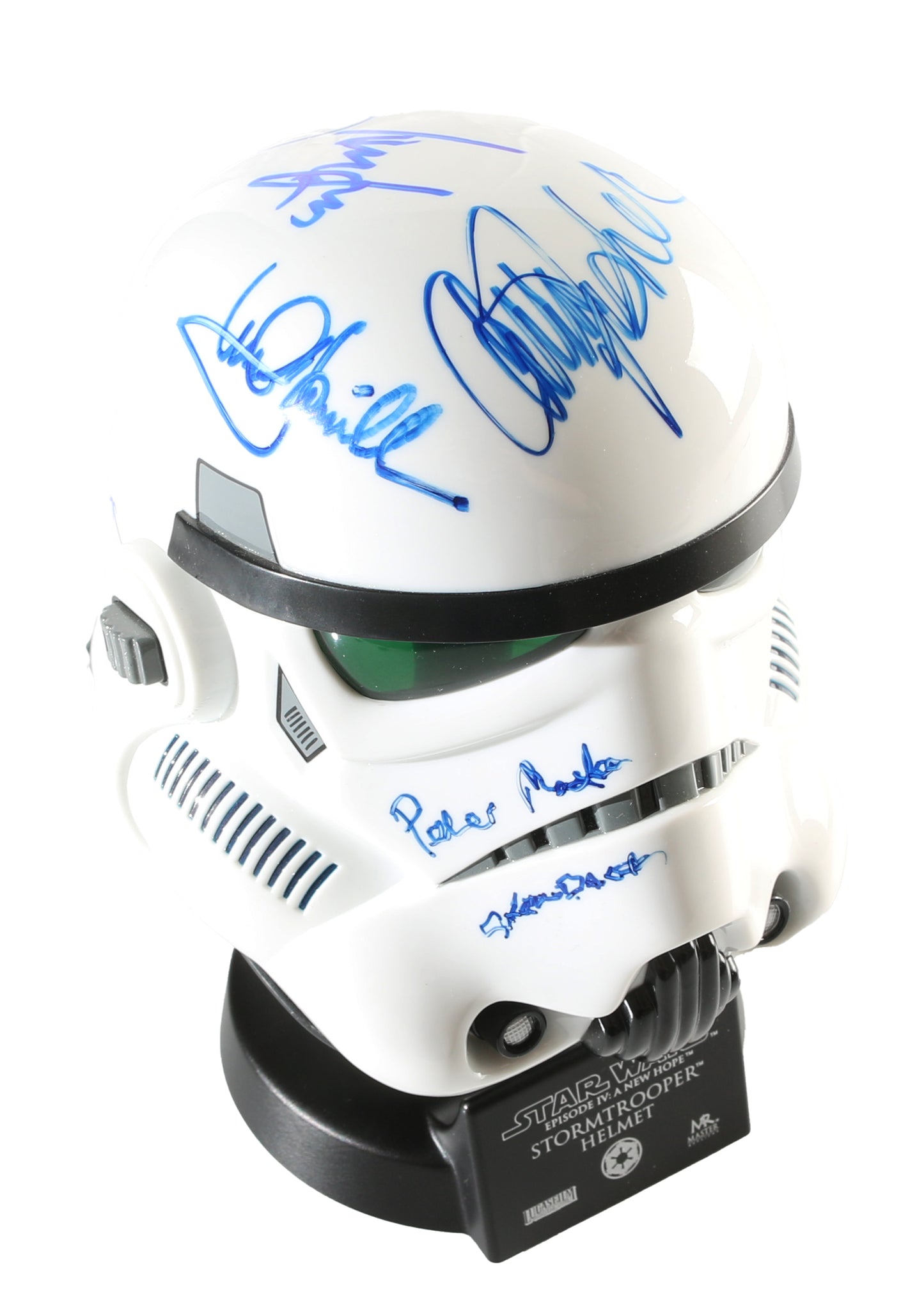 
                  
                    Star Wars Stormtrooper Mini Helmet Scaled Prop Replica (Beckett Witnessed) Cast Signed by Harrison Ford, Carrie Fisher, Mark Hamill, Dave Prowse, Peter Mayhew, Kenny Baker, & Anthony Daniels
                  
                