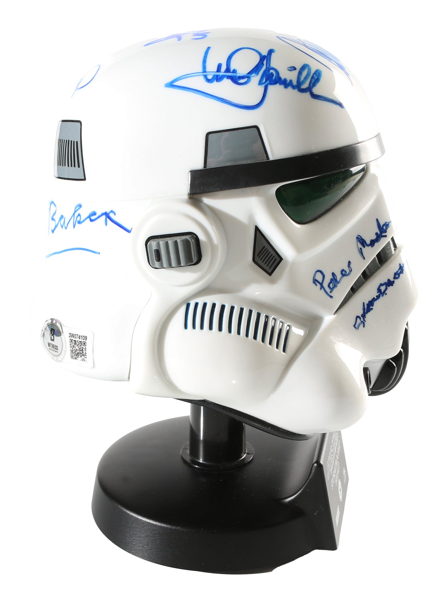 
                  
                    Star Wars Stormtrooper Mini Helmet Scaled Prop Replica (Beckett Witnessed) Cast Signed by Harrison Ford, Carrie Fisher, Mark Hamill, Dave Prowse, Peter Mayhew, Kenny Baker, & Anthony Daniels
                  
                