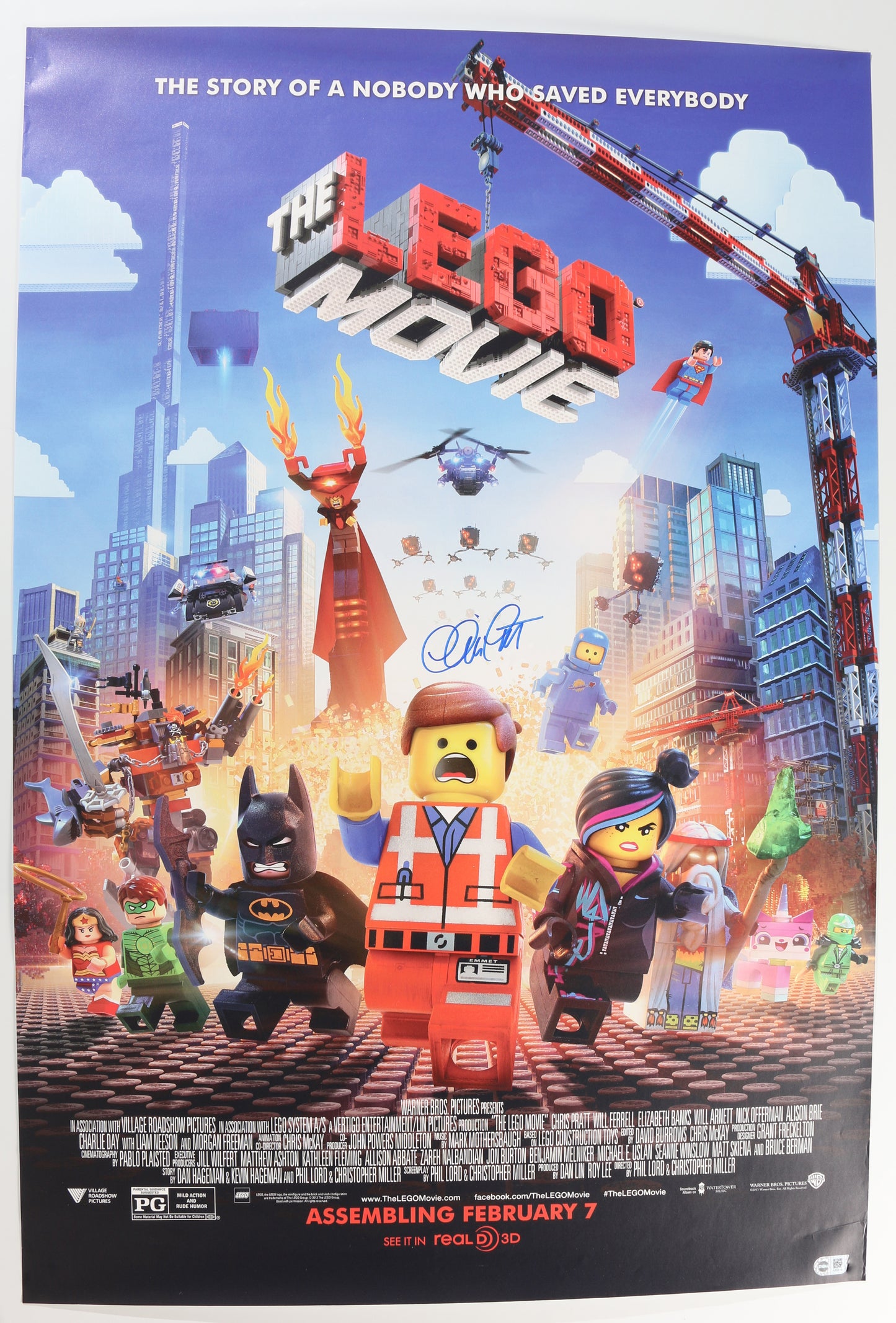 
                  
                    Chris Pratt as Emmet in The Lego Movie (SWAU) Signed 27x40 Poster
                  
                