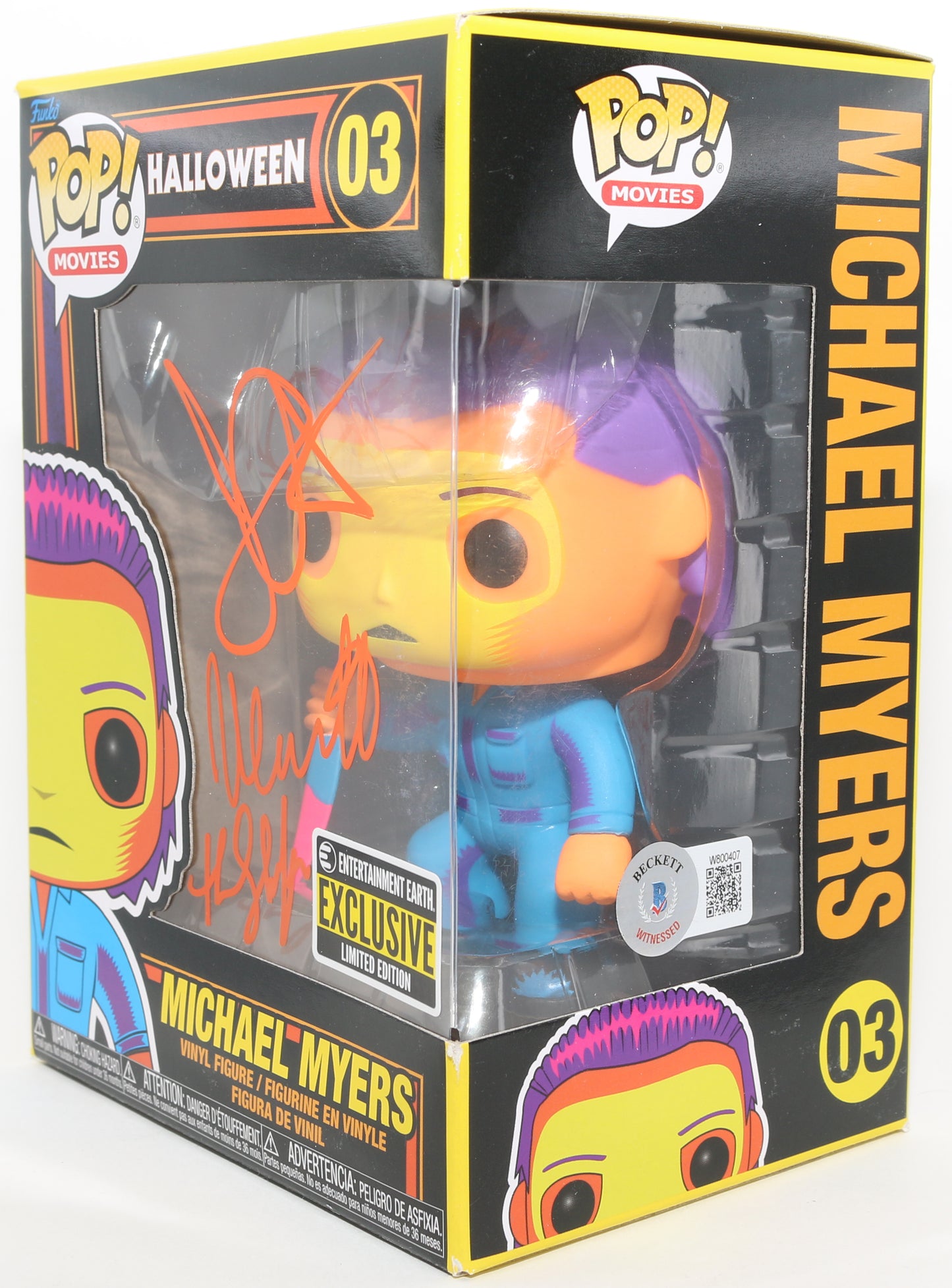 
                  
                    John Carpenter Director & Nick Castle as Michael Myers in Halloween Blacklight Entertainment Earth Exclusive (Beckett) Signed Funko POP! #03 with Character Name
                  
                