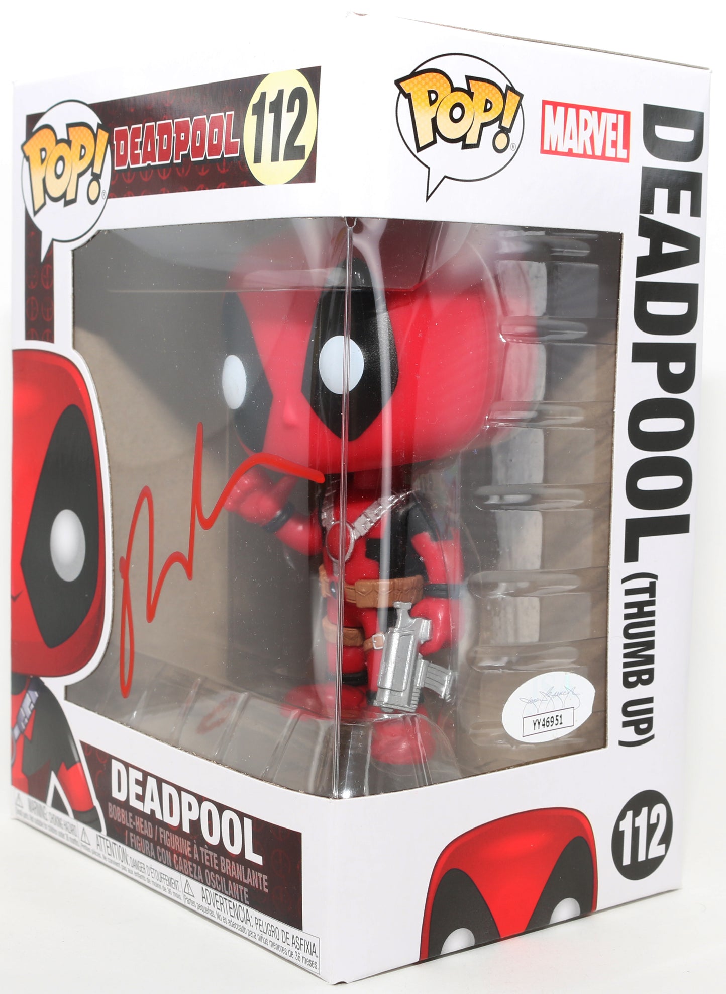 
                  
                    Ryan Reynolds as Deadpool in Deadpool (JSA) Signed Funko POP! #112
                  
                