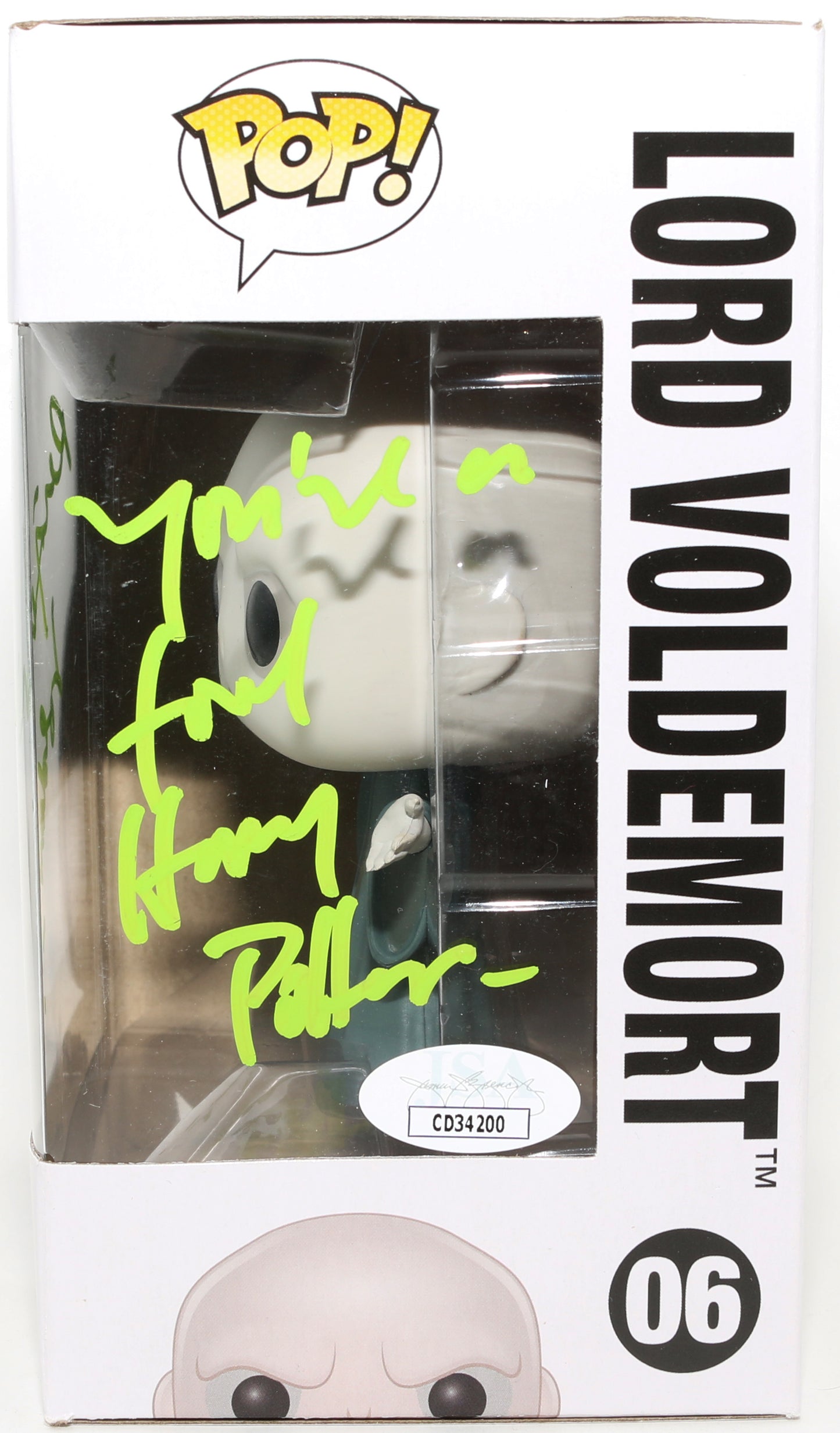 
                  
                    Ralph Fiennes as Lord Voldemort in Harry Potter (JSA) Signed Funko POP! #06 with Character Name & Quote
                  
                