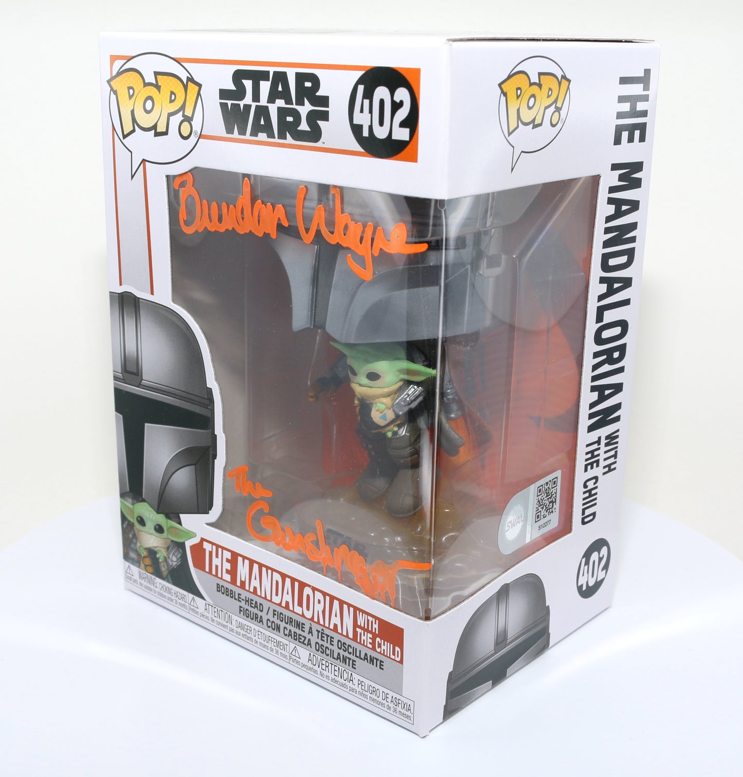 
                  
                    Brendan Wayne as The Mandalorian in Star Wars: The Mandalorian (SWAU Authenticated) Signed Funko POP! #402
                  
                