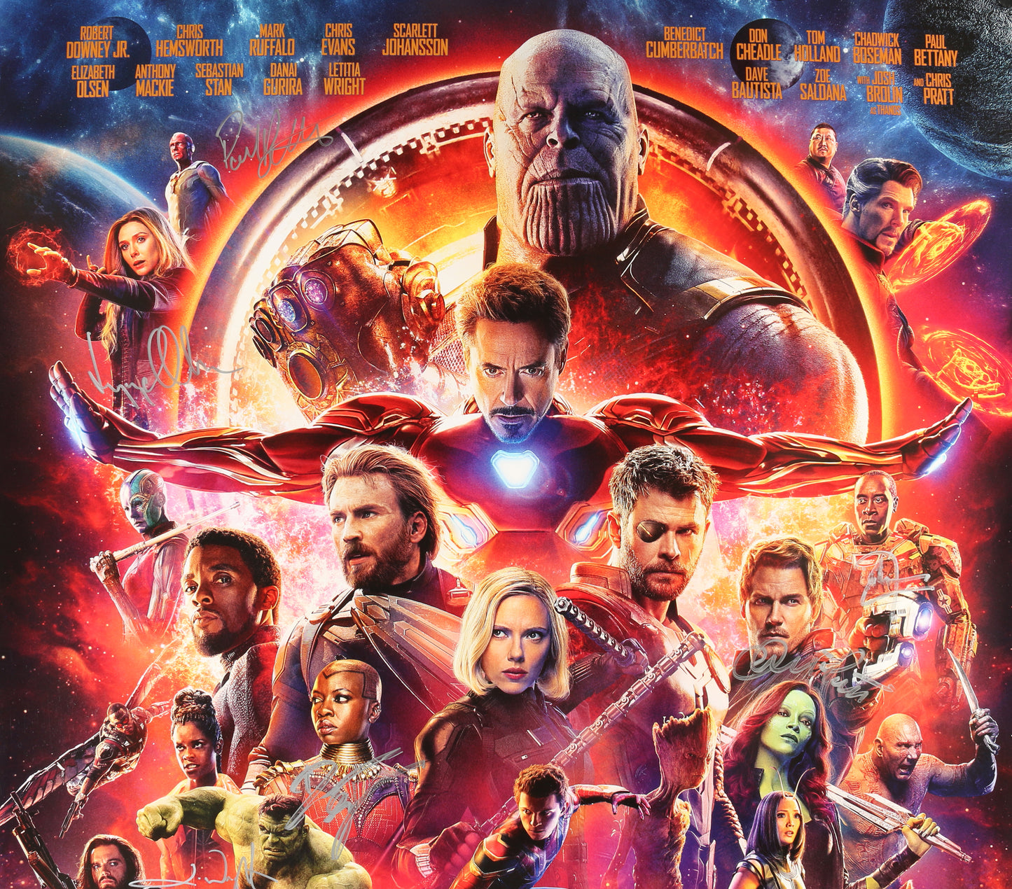 
                  
                    Avengers: Infinity War 27x40 Poster Signed by Chadwick Boseman, Josh Brolin, Chris Pratt, Tom Hiddleston, Tom Holland, Mark Ruffalo, Paul Bettany, Elizabeth Olsen, Anthony Mackie, Dania Gurira, Letitia Wright, Don Cheadle, & Winston Duke
                  
                