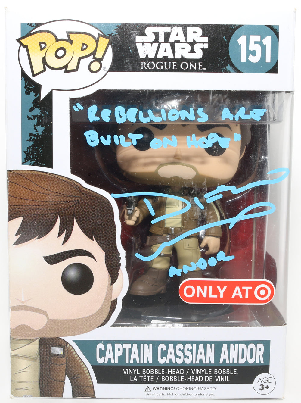 Diego Luna as Captain Cassian Andor in Rogue One: A Star Wars Story Target Exclusive (Beckett) Signed Funko POP! #151 with Character Name & Quote