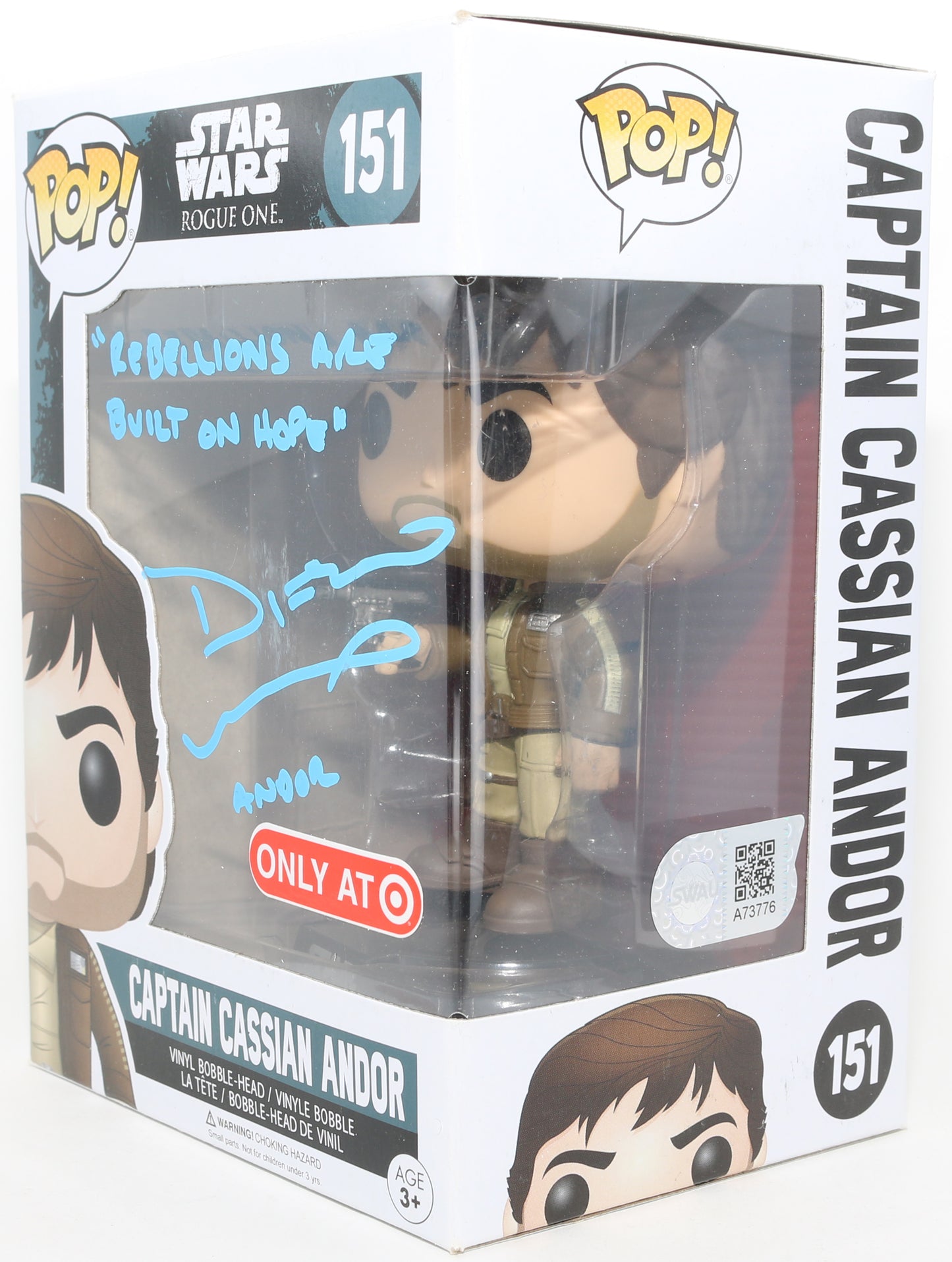 
                  
                    Diego Luna as Captain Cassian Andor in Rogue One: A Star Wars Story Target Exclusive (Beckett) Signed Funko POP! #151 with Character Name & Quote
                  
                