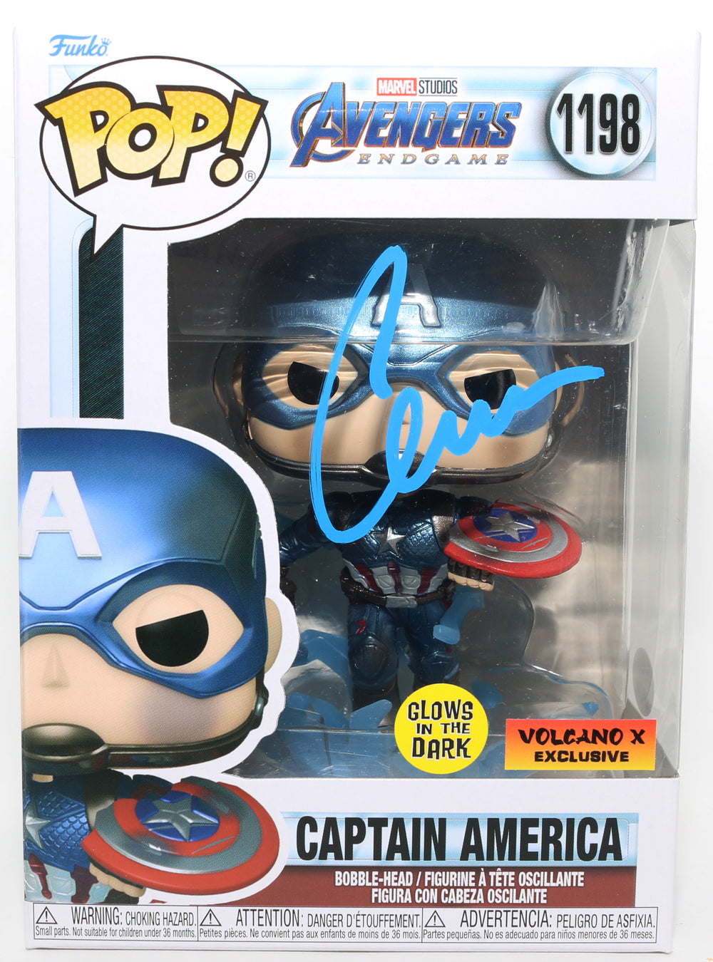 Chris Evans as Captain America in Avengers: Endgame GITD Volcano X Exclusive (JSA) Signed Funko POP! #1198