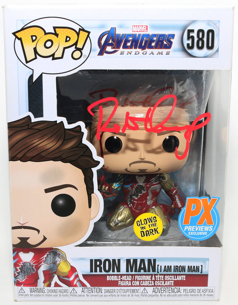 Robert Downey Jr. as Iron Man in Avengers: Endgame GITD Previews Exclusive (Beckett) Signed Funko POP! #580