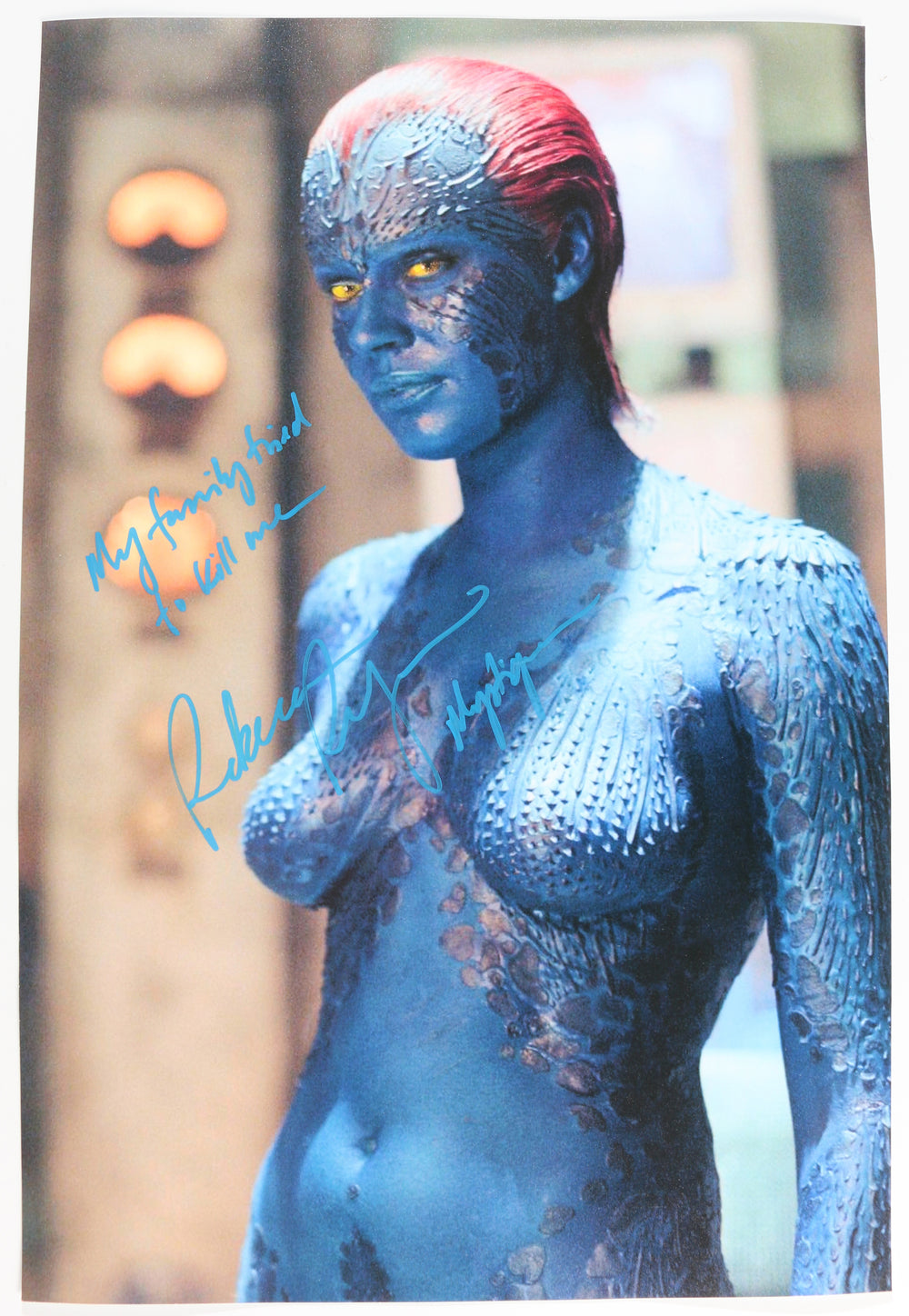 Rebecca Romijn as Mystique in X-Men Signed 12x18 Photo with Character Name & Quote