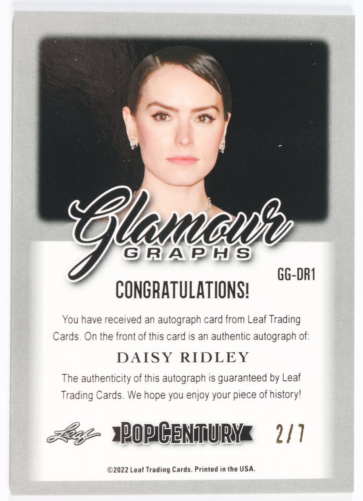 
                  
                    Daisy Ridley from Star Wars, Chaos Walking, & Ophelia Signed Leaf Pop Century Trading Card
                  
                