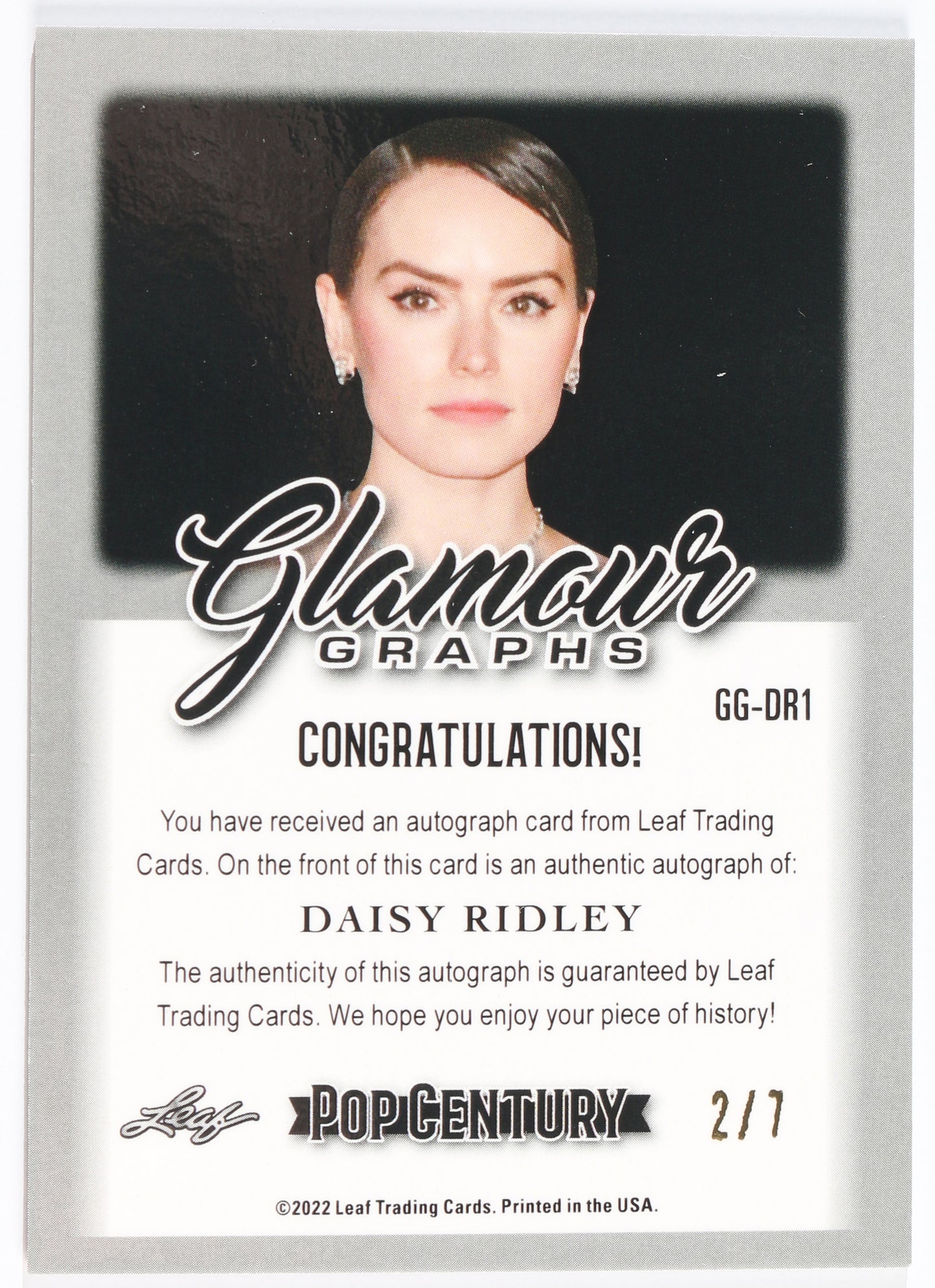 
                  
                    Daisy Ridley from Star Wars, Chaos Walking, & Ophelia Signed Leaf Pop Century Trading Card
                  
                