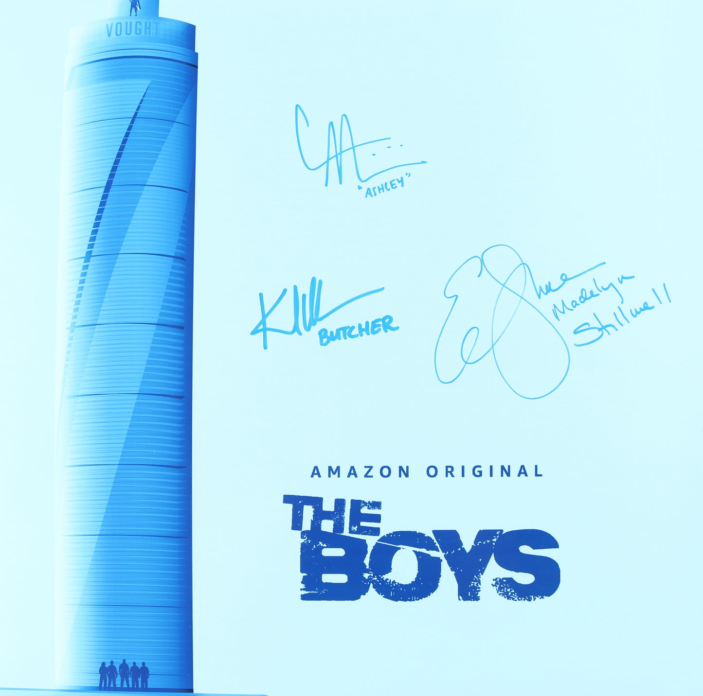 
                  
                    The Boys 24x36 Poster (SWAU) Cast Signed by Karl Urban, Colby Mini, & Elisabeth Shue with Character Names
                  
                