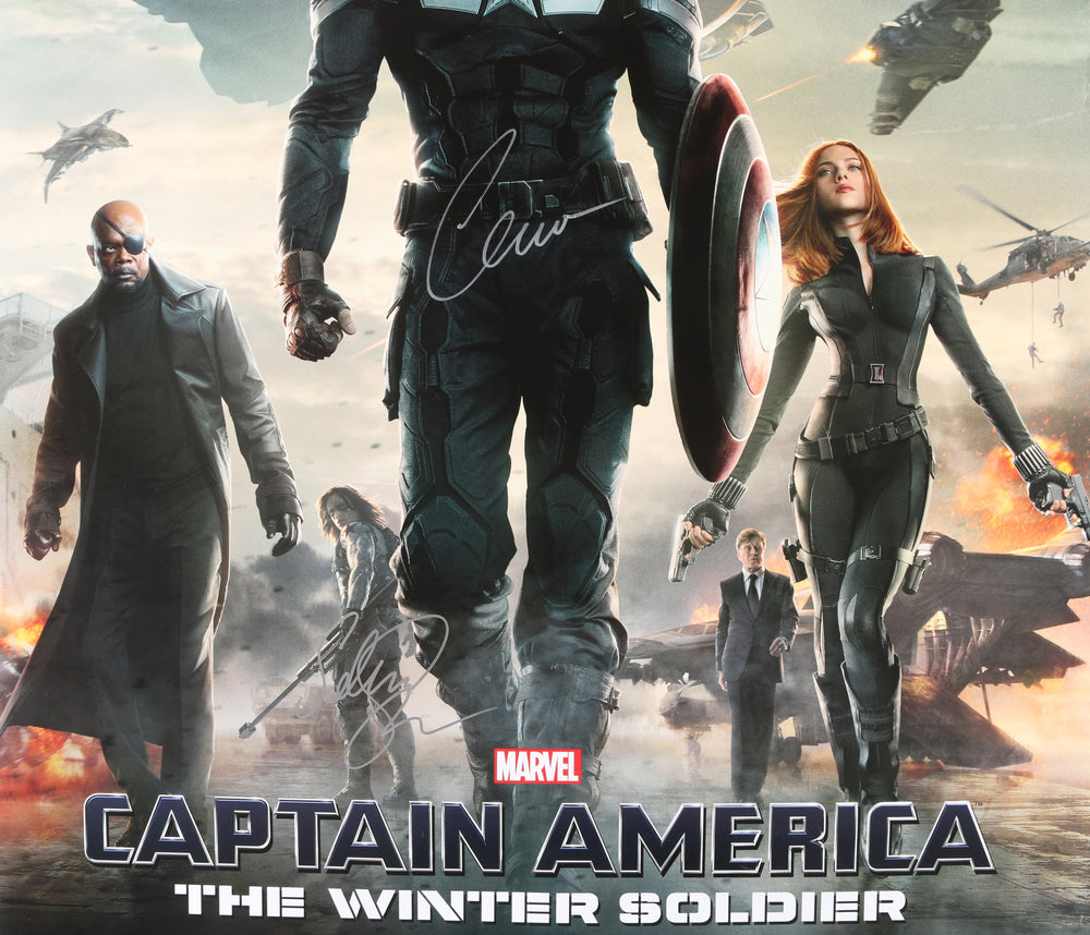 
                  
                    Chris Evans as Steve Rogers / Captain America & Sebastian Stan as Bucky Barnes / Winter Soldier in Captain America: The Winter Soldier (JSA) Signed 27x40 Poster
                  
                