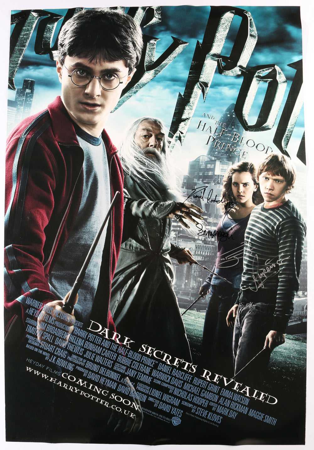 Daniel Radcliffe as Harry Potter, Emma Watson as Hermione Granger, Rupert Grint as Ron Weasley, & Tom Felton as Draco Malfoy in Harry Potter and the Half-Blood Prince Signed 27x40 Poster