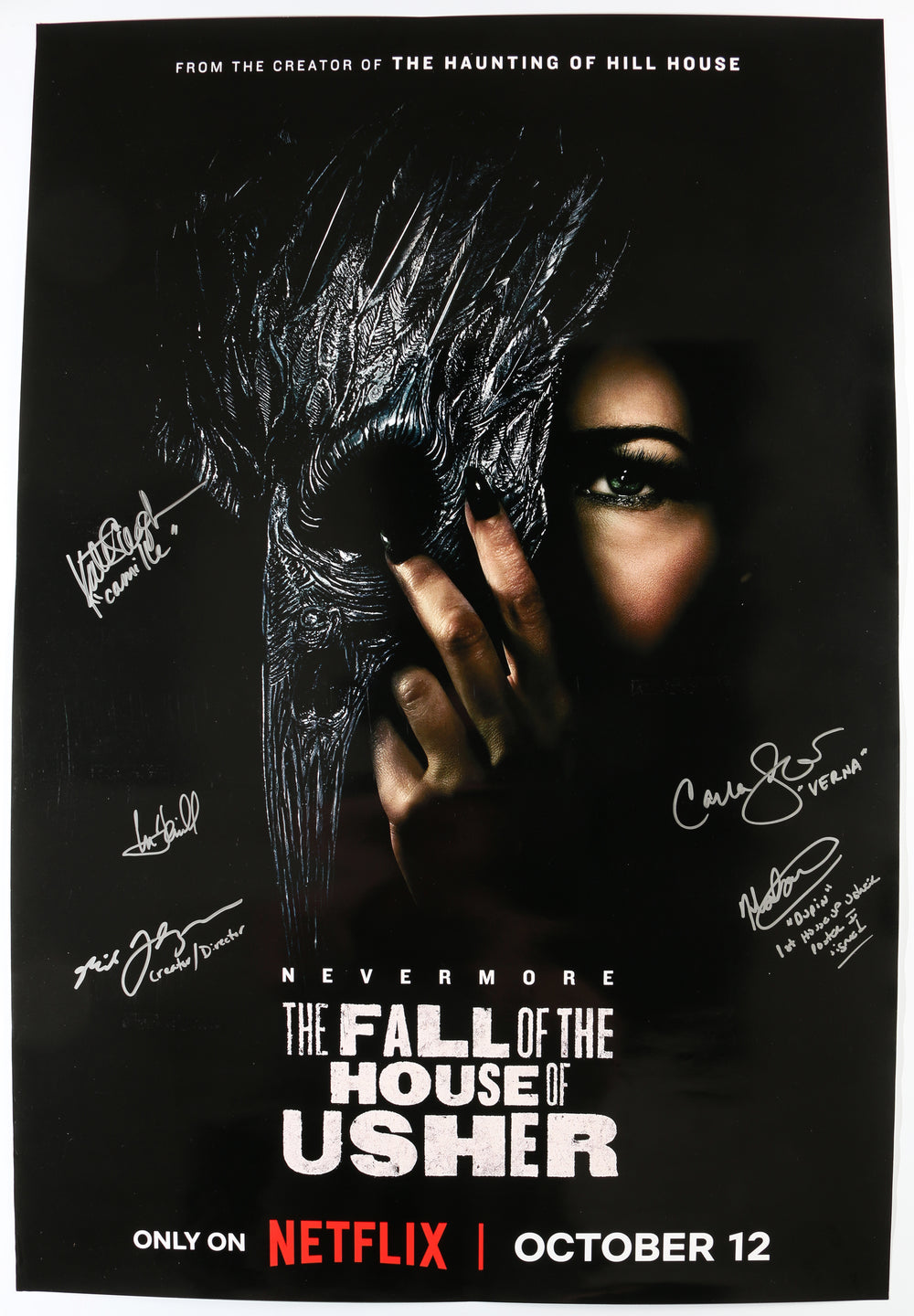 The Fall of the House of Usher 27x40 Poster (SWAU) Cast Signed by Mark Hamill, Katey Siegel, Carla Gugino, Malcolm Goodwin, & Creator: Mike Flanagan