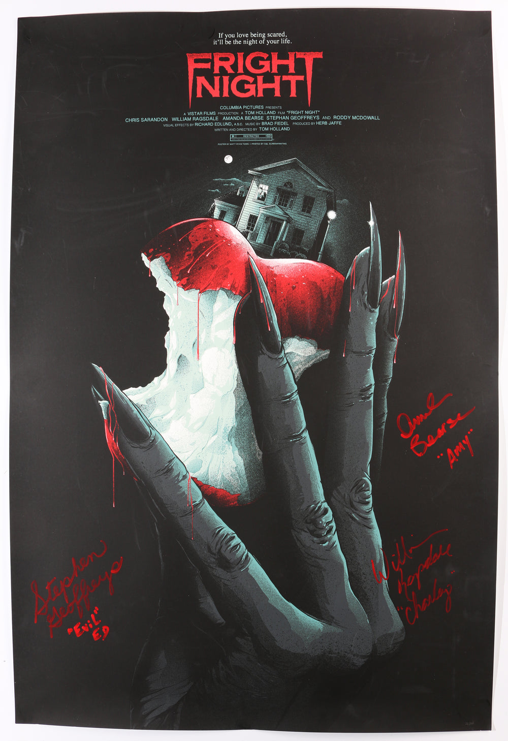 Fright Night 24x36 Mondo Poster LE # 22 / 160 Cast Signed by William Ragsdale, Amanda Bearse, & Stephen Geoffreys
