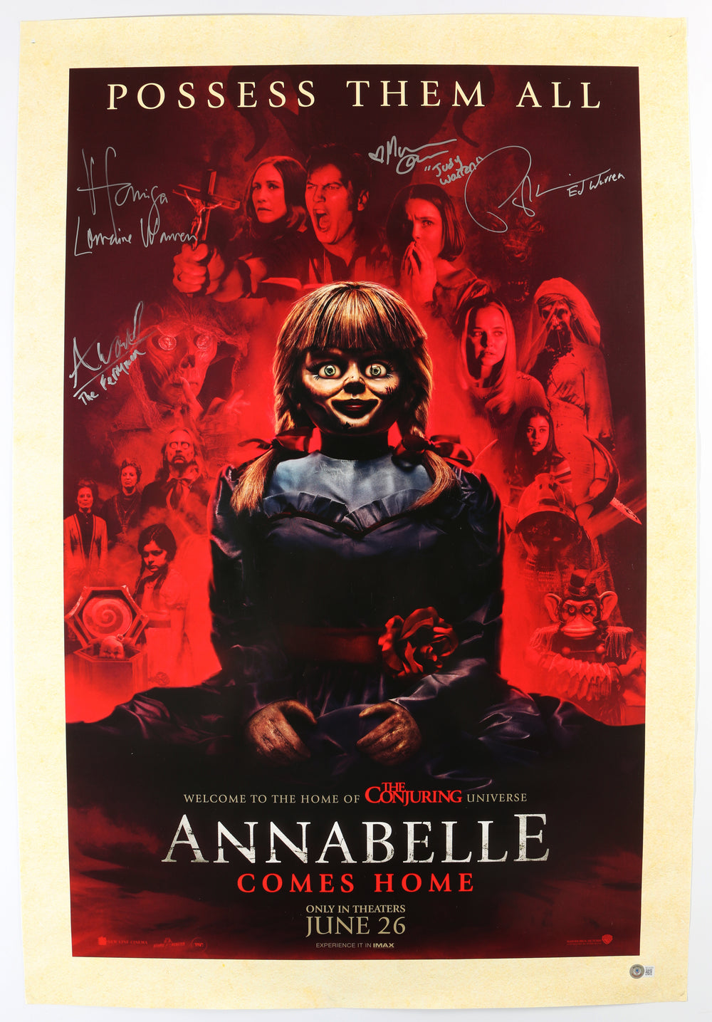 Annabelle Comes Home 27x40 Poster Cast Signed by Patrick Wilson, Vera Farmiga, McKenna Grace, & Alexander Ward