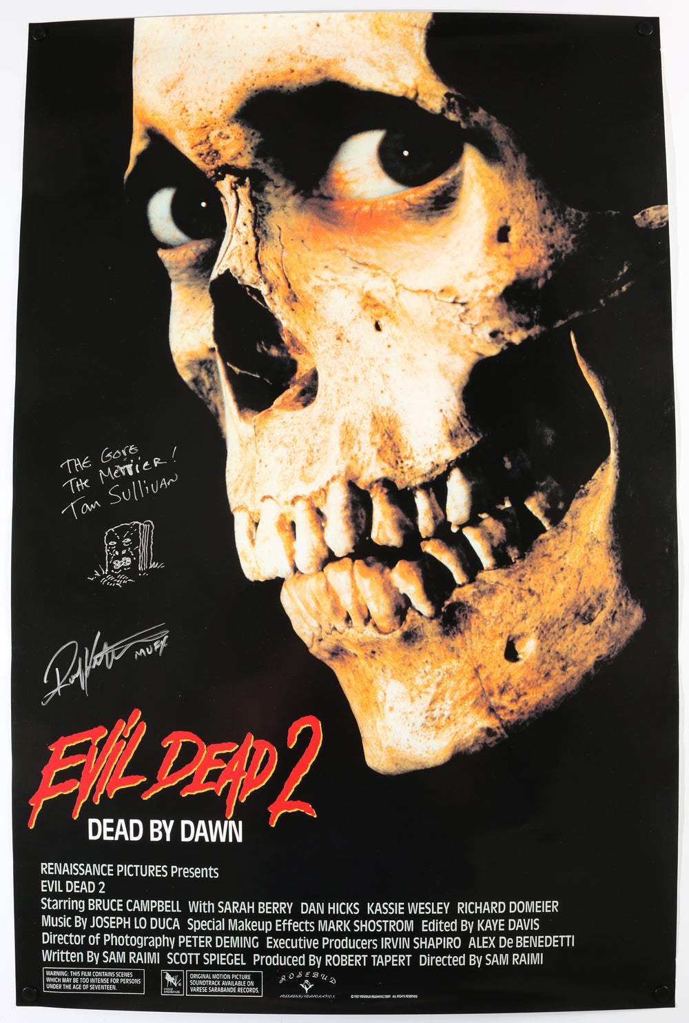 Evil Dead II 25x38 Poster Signed by Visual Effects Artists Tom Sullivan & Robert Kurtzman
