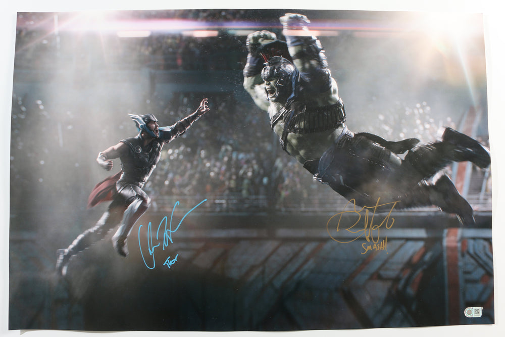 Chris Hemsworth as Thor vs. Mark Ruffalo as the Hulk in Thor: Ragnarok (SWAU) Signed 20x30 Photo with Character Names