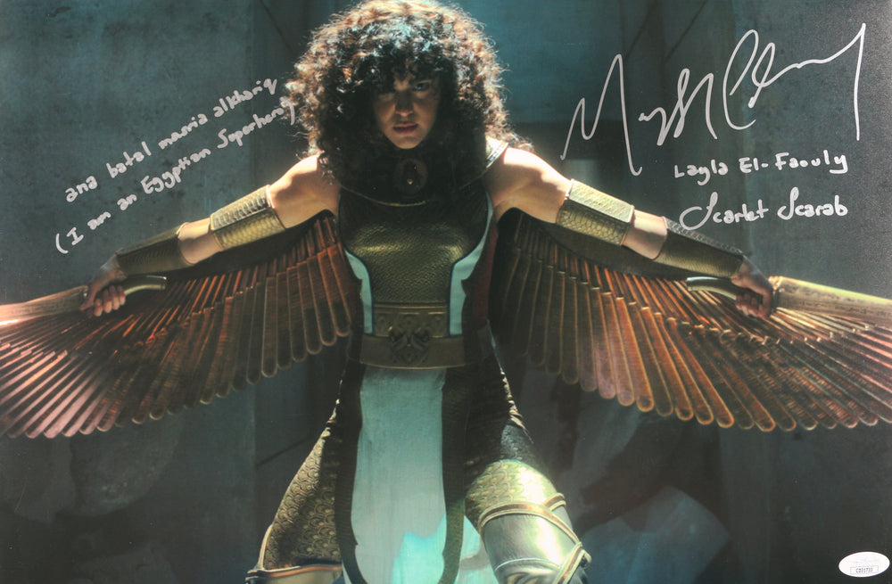 May Calamawy as Layla El-Faouly / Scarlet Scarab in Moon Knight (JSA) Signed 12x18 Photo with Character Name & Quote