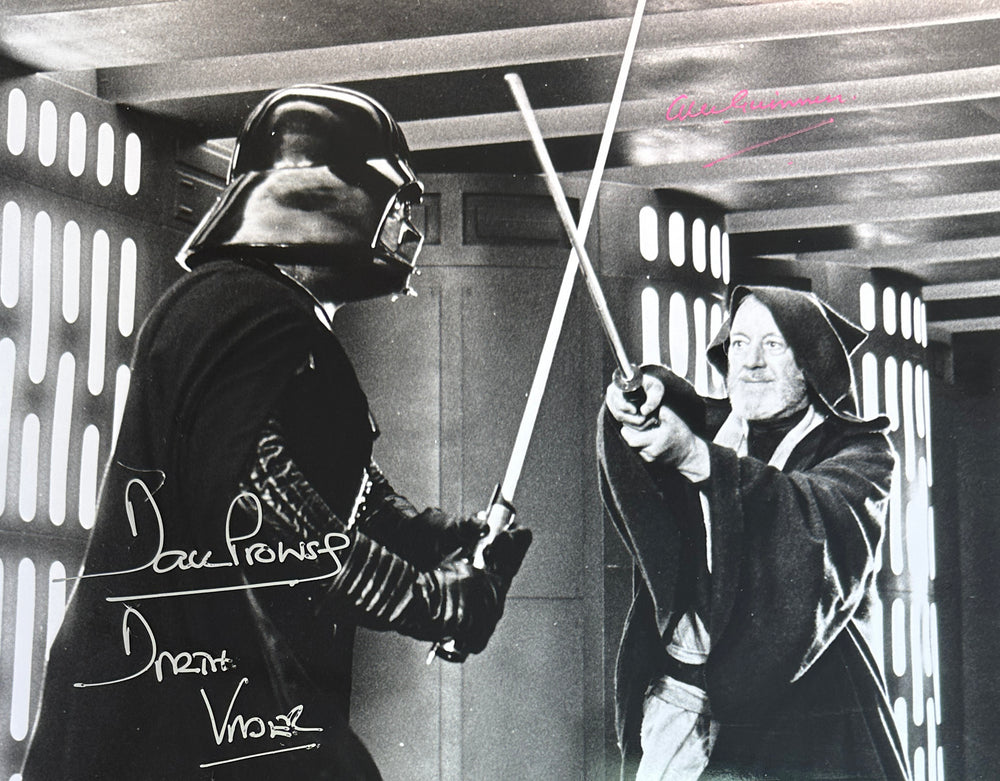 Alec Guinness as Obi-Wan Kenobi vs. Dave Prowse as Darth Vader Lightsaber Duel Star Wars: A New Hope Signed 8x10 Photo