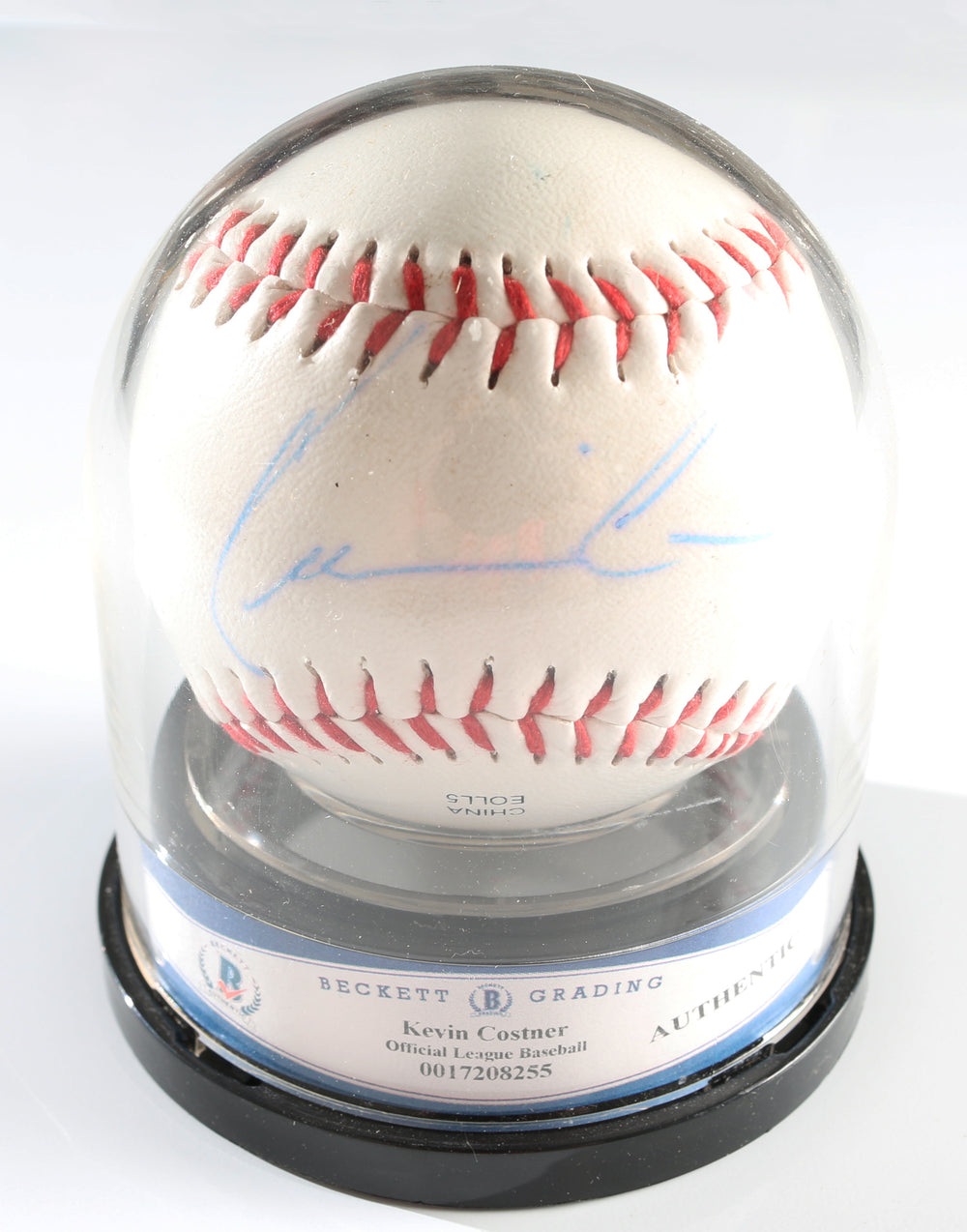 Kevin Costner from Yellowstone, Field of Dreams, & The Untouchables (Beckett Ball Dome) Signed Rawlings Official Baseball