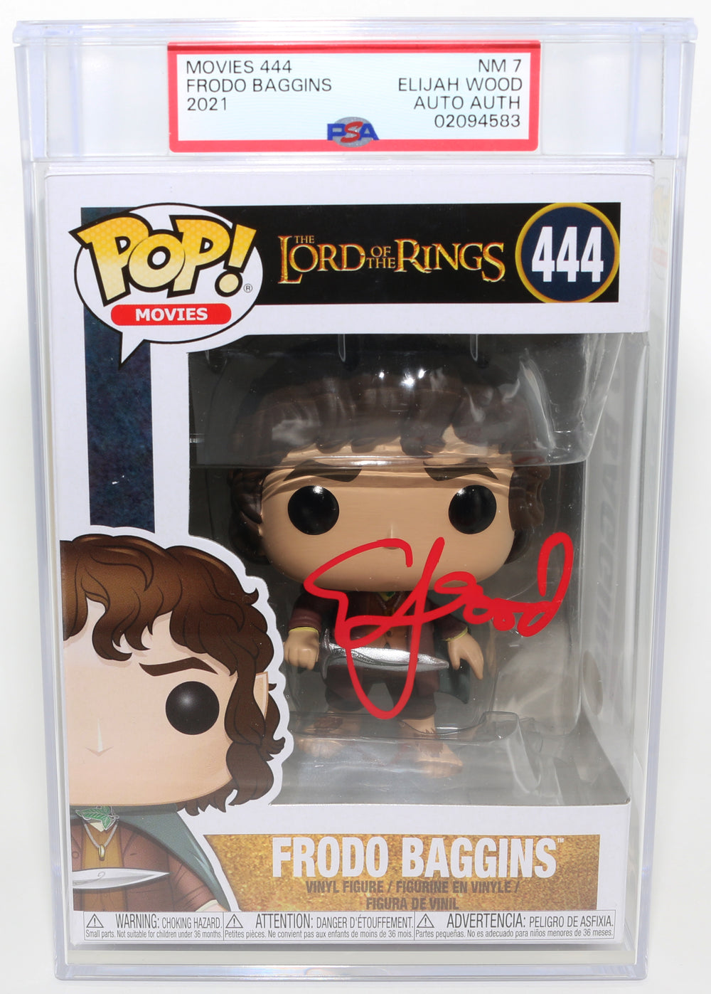Elijah Wood as Frodo Baggins in The Lord of the Rings: The Fellowship of the Ring (PSA Encapsulated Grade 7) Signed Funko POP! #444