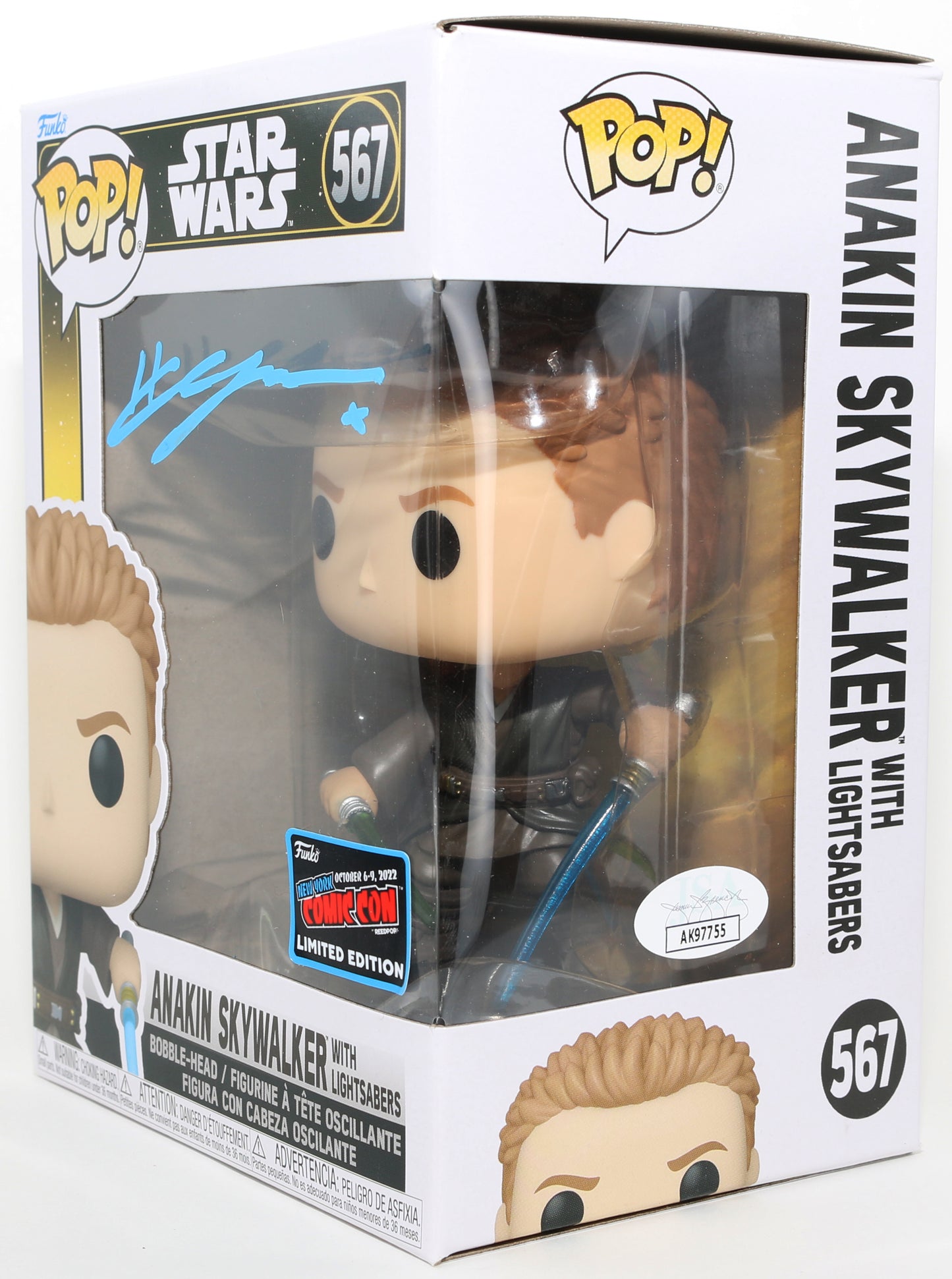 
                  
                    Hayden Christensen as Anakin Skywalker in Star Wars Episode II: Attack of the Clones 2022 New York Comic Con Limited Edition (JSA) Signed Funko POP! #567
                  
                
