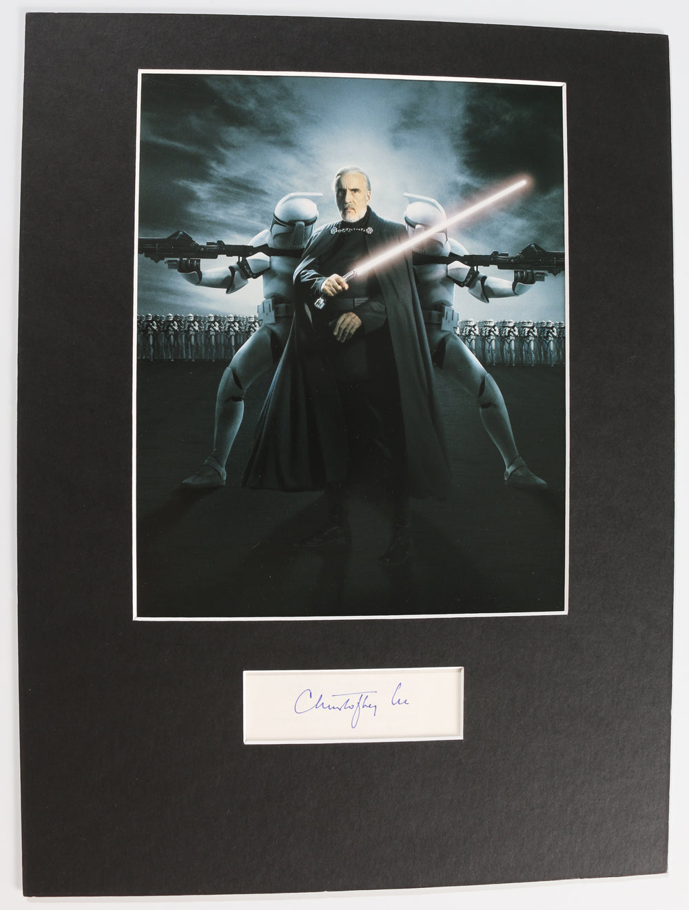 Christopher Lee as Count Dooku from Star Wars Episode II: Attack of the Clones Signed Index Card Matted with an Unsigned 8x10 Photo