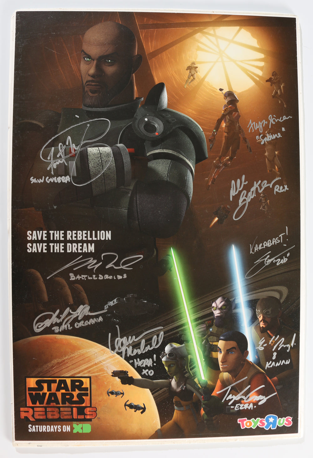 Star Wars: Rebels 13x20 Poster Cast Signed by Taylor Gray, Vanessa Marshall, Freddie Prinze Jr., Tiya Sircar, Steven Blum, Dee Bradley Baker, Forest Whitaker, Matthew Wood, & Phil LaMarr