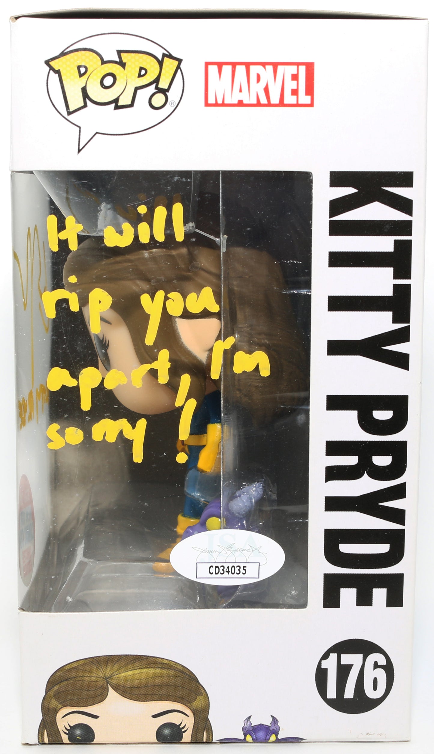 
                  
                    Elliot / Ellen Page as Kitty Pryde in X-Men 2016 New York Comic Con Exclusive (JSA) Signed Funko POP! #176 with Character Name & Quote
                  
                