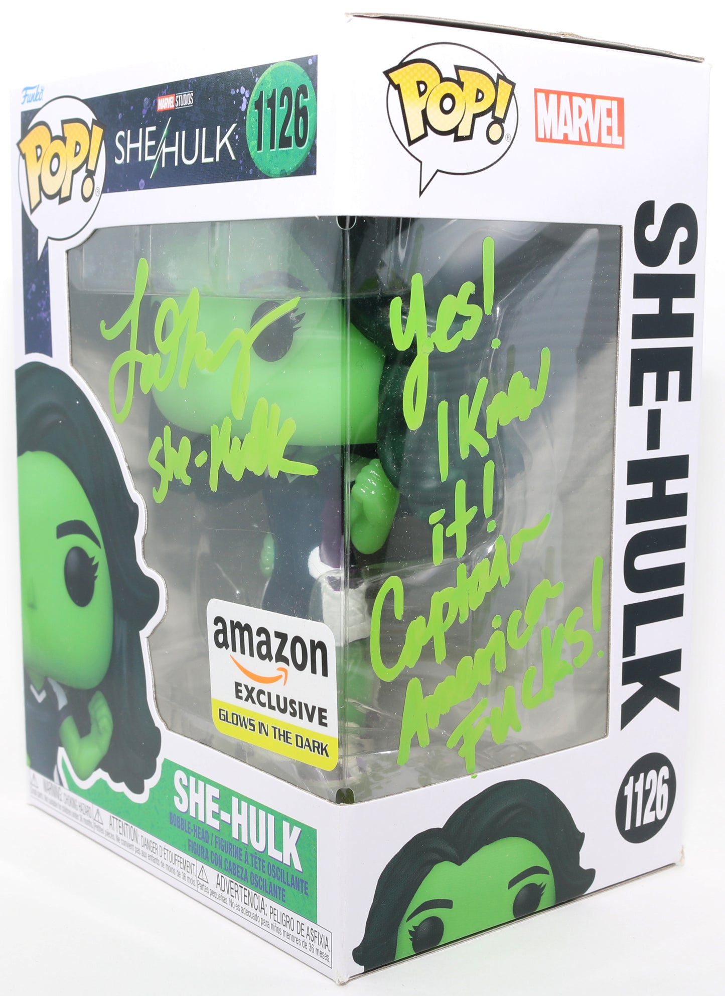 
                  
                    Tatiana Maslany as She-Hulk in She-Hulk GITD Amazon Exclusive Signed Funko POP! #1126 with Character Name & Quote
                  
                