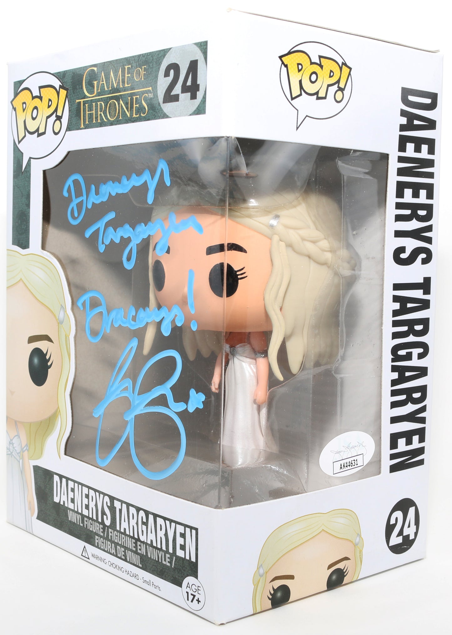 
                  
                    Emilia Clarke as Daenerys Targaryen in HBO's Game of Thrones (JSA) Signed Funko POP! #24 with Character Name & Quote
                  
                