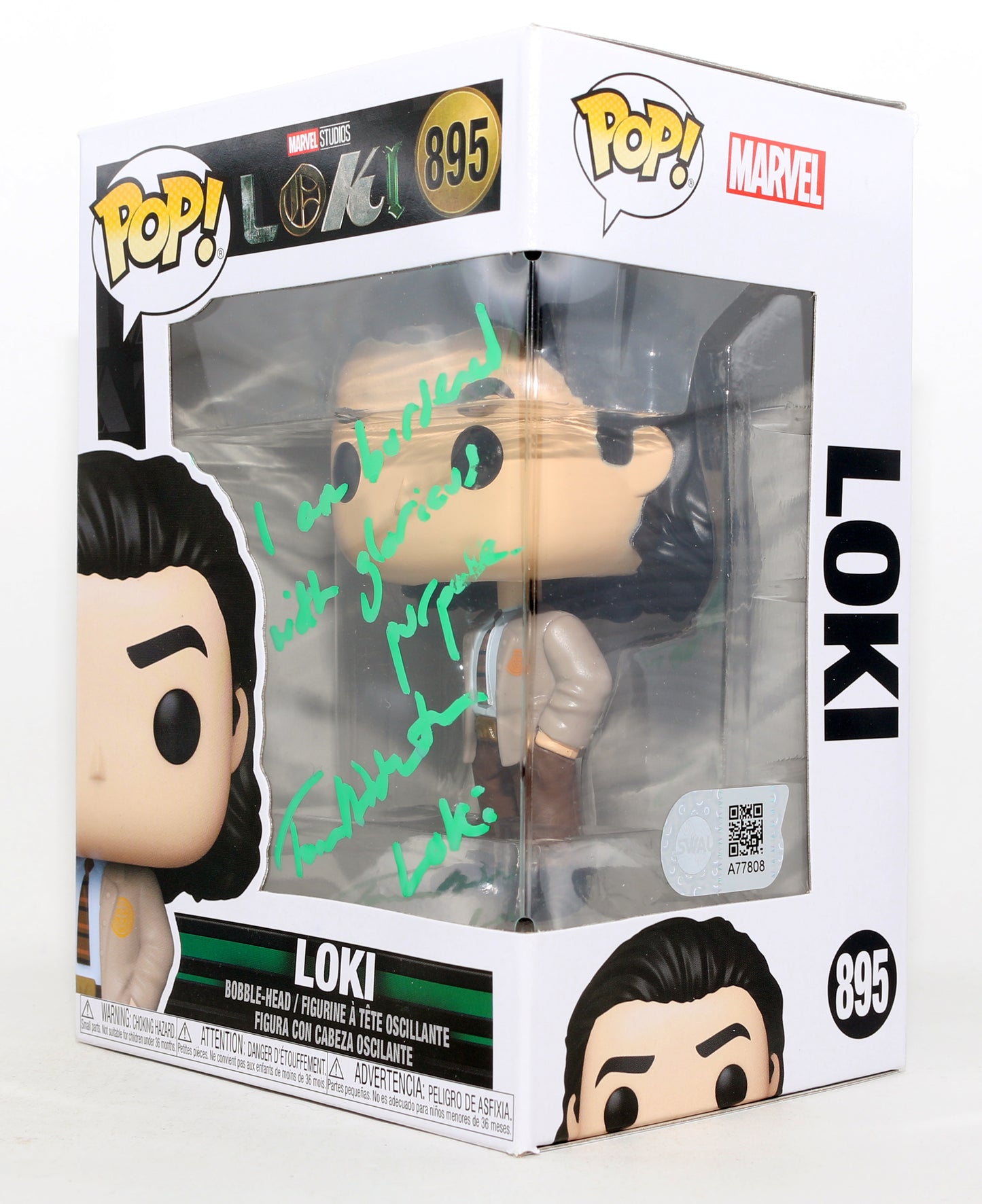 
                  
                    Tom Hiddleston as Loki in Loki (SWAU) Signed Funko POP! #895 with Character Name & Quote
                  
                