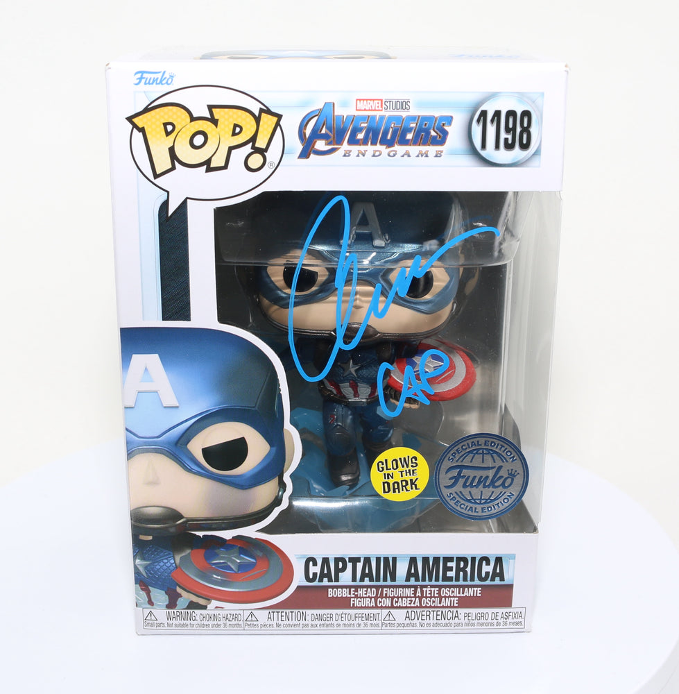 
                  
                    Chris Evans as Captain America in Avengers: Endgame Glow in the Dark Special Edition (SWAU) Signed Funko POP! #1198
                  
                